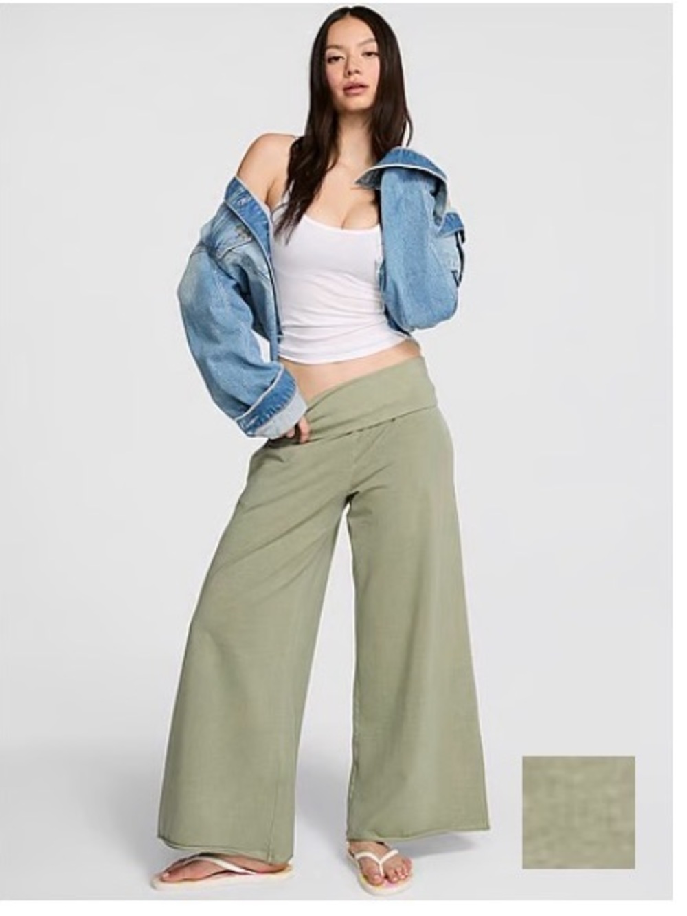 EUC PINK Victoria's Secret Olive Sage Wide-Leg Palazzo Pants with pockets - Picture 2 of 5